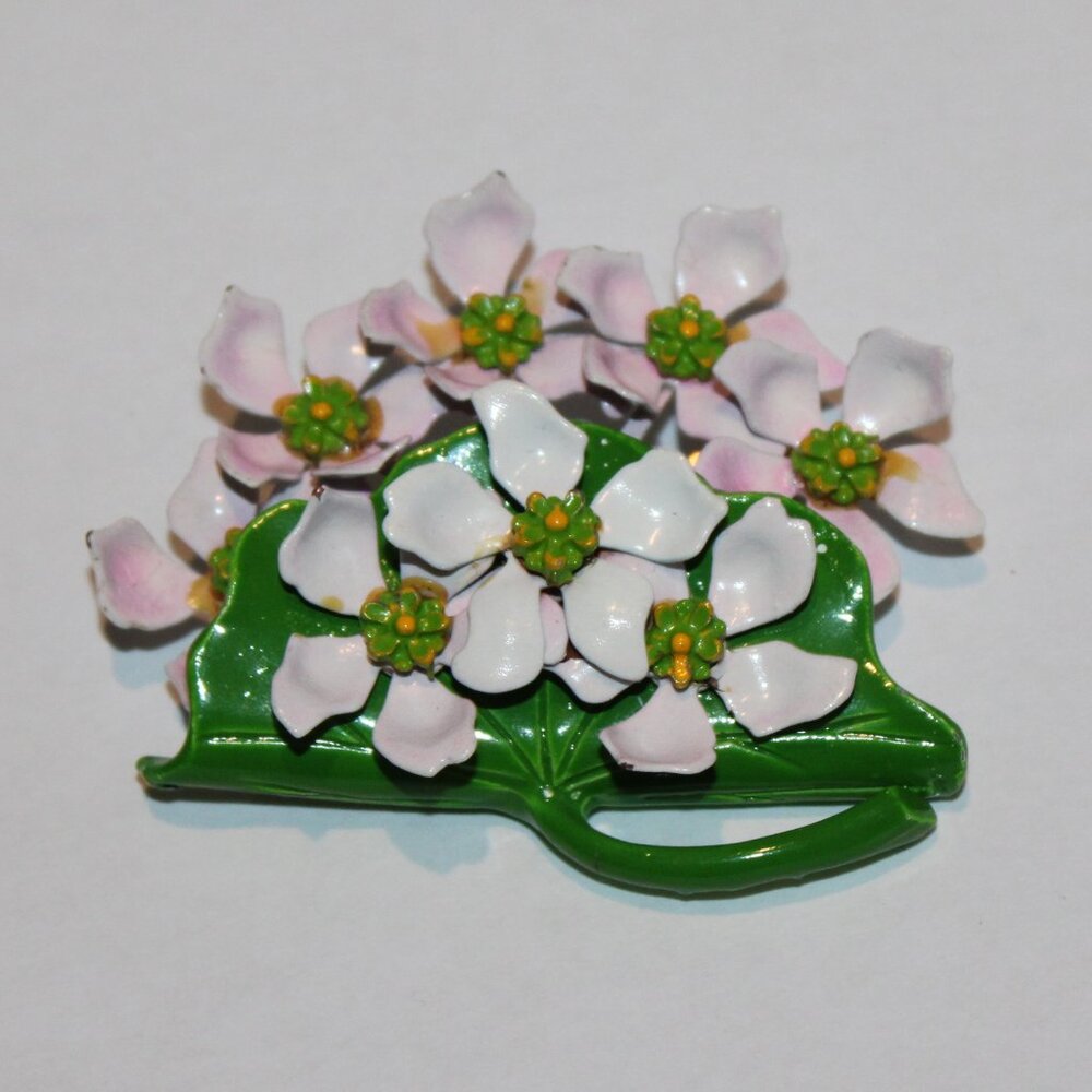 vintage 1950s-60s enamel‎ flower brooch pin forget-me-nots